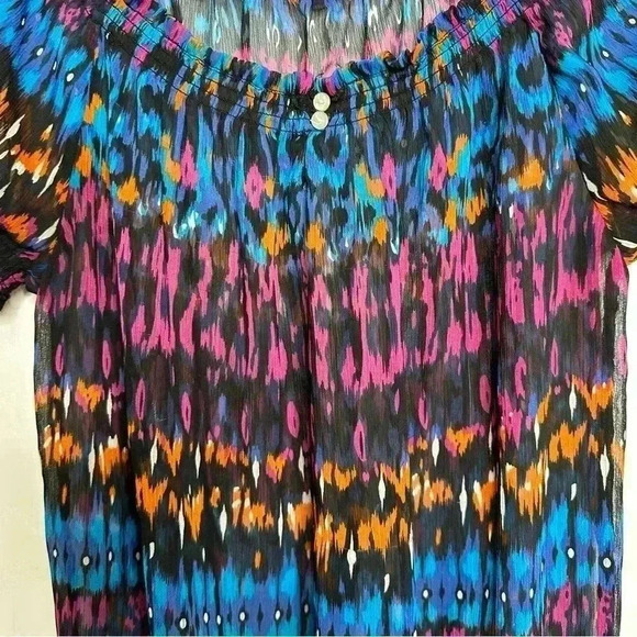Jessica Sheer Blouse Short Sleeved Off The Shoulder Colourful Elastic  Size XS - Picture 3 of 16